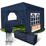 Kronenburg Gazebo Pieghevole 2x2m Impermeabile con Tetto Protezione UV 50+, 4 Teli Laterali inclusi, Padiglione da Giardino Rapido Blu con Borsa da Trasporto, per Feste e Mercatini