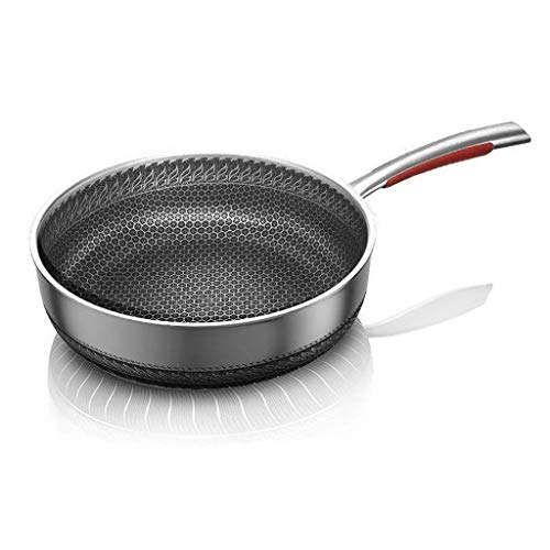 SH-chaoguo Fry Wok/Frying Pan/316 Stainless Steel Non-Stick Pan/Cooking Pan, Uncoated, (28/30cm) for Induction Cooker and Gas Stove (Size : 28cm)