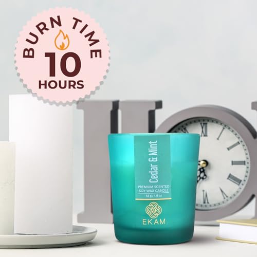 Image of EKAM Cedar & Mint Votive Soy Wax Scented Candle, 40 Grams, 10 Hours Burn Time| Long Lasting Premium Candles | Ideal for Home Decor | Gifting & Aromatherapy