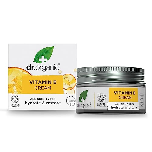 Dr. Organic Vitamin E Moisturising and Restoring Cream | Deeply Hydrates, Restores Skin’s Natural Balance, Natural, Certified Organic, Paraben & SLS-Free, 50 mL / 1.7 fl oz