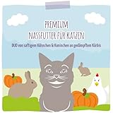 MjAMjAM - Premium Nassfutter für Katzen - DUO von saftigem Hühnchen & Kaninchen an gedämpftem Kürbis, 6er Pack (6 x 200 g), getreidefrei mit extra viel Fleisch