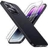 CASEKOO Extrem Dünn für iPhone 14 Pro Hülle mit 2 Schutzglas, [iPhone-Design 100% Bleibt] [Professionell Rundumschutz] Griffigere Handyhülle Kratzfeste Stabile Schutzhülle Slim Case- Schwarz