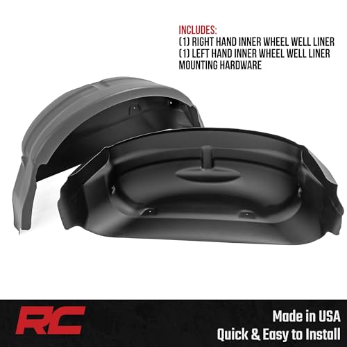 Image of Rough Country Rear Wheel Well Liners for Ford F-250 /F-350 Super Duty (2017-2026) - Heavy-Duty Black HDPE Fender Guards for Mud & Debris, Made in USA