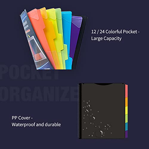 Pasta de arquivo expansível, 12 bolsos, projeto espiral, pasta de notebook, organizador de arquivo,