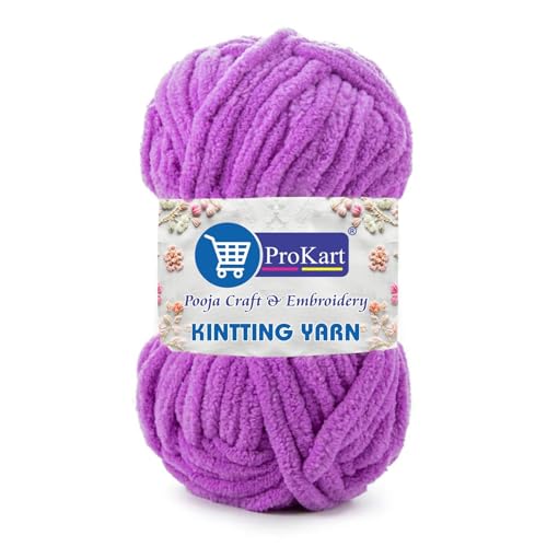 Image of ProKart Premium Blankie Wool, Plush & Cuddly, Chenille Yarn Supersoft Hand Knitting Wool Ball | Blanket Thick /Mottu Yarn Ball Suitable for Hand Knitting and Crocheting for Baby, Adult, Sweaters, caps, Throws, Home Furnishing, Scarves, Blankets (Lavender, 100gms x 4 Pack)