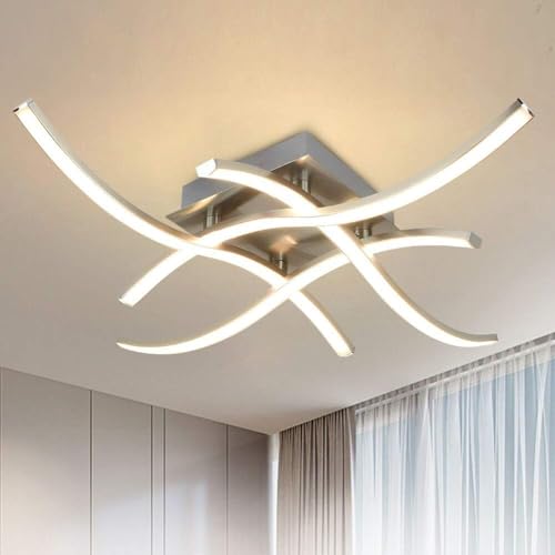 PADMA Led Ceiling Lights Elegant Curved Design, Modern 18W LED Ceiling Light, Brushed Nickel Ceiling Lighting with 4X4.5W 1400lm LED Boards, 3000K Warm White, Ceiling Fixture for Living Room Bedroom