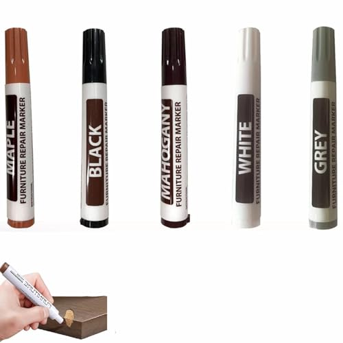 Marcadores reparadores de madeira, reparador de riscos de madeira, kit de marcadores de reparação de riscos para móveis, kit de reparação de madeira, para manchas, riscos, pavimentos, mesa, 5 peças