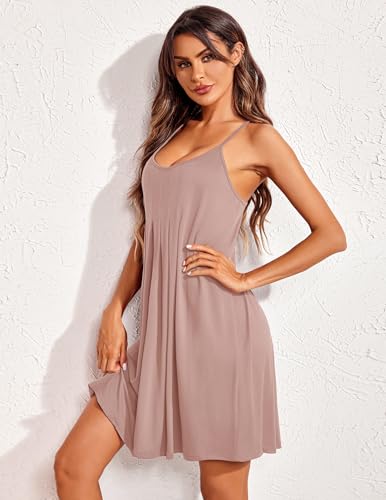 Image of Ekouaer Women Nightgowns Sleeveless Sleepwear Spaghetti Strap Racerback Pajama Dress Nightshirt