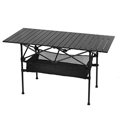 GTATBTG Mesa de camping plegable de aleación de aluminio portátil con bolsas de almacenamiento para picnic, barbacoa, pesca, viajes, fiesta, 140 x 70 x 70 cm