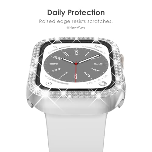 NewWays 2-Pack Luxury Bling Case for Apple Watch Series 11 10 42mm, Double Row Sparkling Crystals Premium Jewelry Bumper, Slim Protective Frame Cover for Women, Silver/Clear by NewWays - Used condition - Image 3