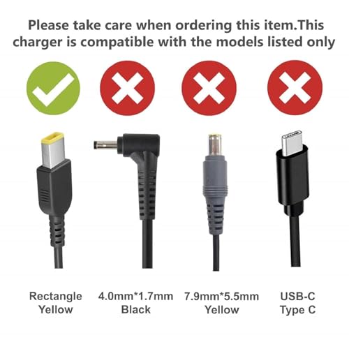Image of Len-OVO 65W Orignal USB Slim Tip Rectangular pin Laptop Adapter /Charger for Select Models of Lenovo Laptops Black- (with 3 Pin Power Cable)