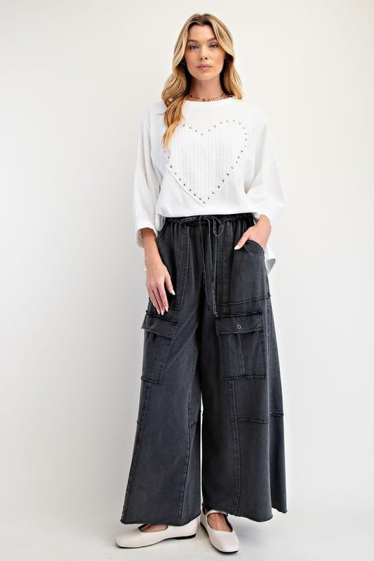 utcoco Women's Y2k Baggy Cargo Pants Drawstring High Waisted Wide Leg Pants Casual Trousers with Pockets3