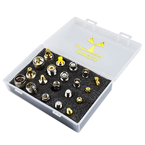 YILIANDUO 20 Typ Set RF Koax Adapter Kit Universal SMA auf SMA/BNC/N-Typ/F-Typ/UHF Srecker Buchse Adapter für Wireless LAN Geräte Koaxialkabel Wi-Fi Radios Externe Antenne mit Case Box