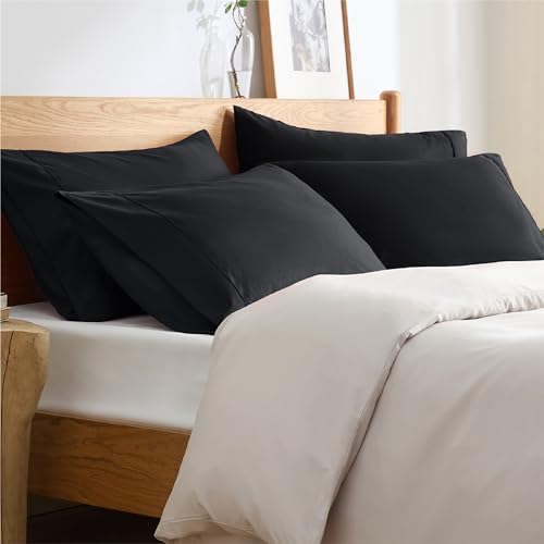 Bedsure Pillow Cases Standard Size Set of 4 - Black Brushed Microfiber Pillowcases 4 Pack, Super Soft and Cozy Pillow Case Covers with Envelope Closure, Wrinkle, Fade and Stain Resistant, 20x26 Inches