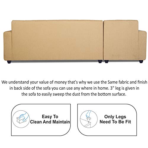 Image of Adorn India Rio Highback L Shape 6 Seater Sofa Set (Left Side Handle) (Beige)