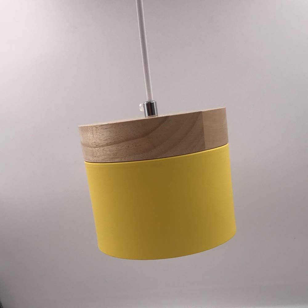 Motion Sensor Hanging Swag Lamp no Wiring Needed Portable Rubber Wood Pendant Light with 15ft Plug-in UL Button White Cord Macaron Yellow Lamp Iron Stoving Varnish Finished Lampshade,Customizable