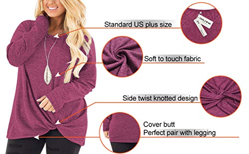 Image of DOLNINE Womens Plus Size Knotted Tops Long Sleeve Tee Shirts Loose Casual Blouse