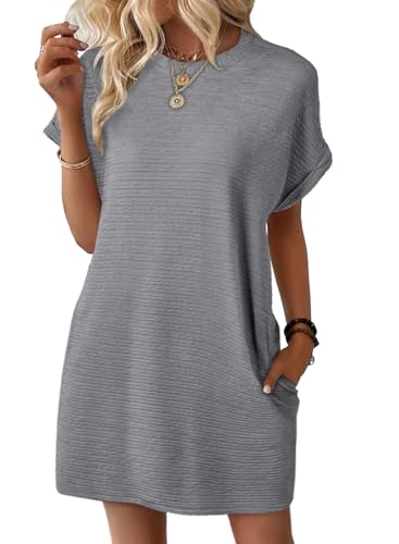 Image of EVALESS Womens Summer Dresses 2026 Fashion Short Sleeve Cute Spring Mini Dress Crewneck Casual Beach Vacation Dresses