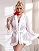 ohyeahlady Women Feather Fur Robe Sheer Mesh Bridal Dressing Gown Sexy White Lingerie Nightgown Short Bathrobe Sleepwear M-L