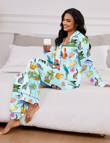 Image of SHESHOW Satin Pajamas for Women Set Long Sleeve Button Down Sleepwear 2 Piece Nightwear Women Pjs Sets Size XS-XXL