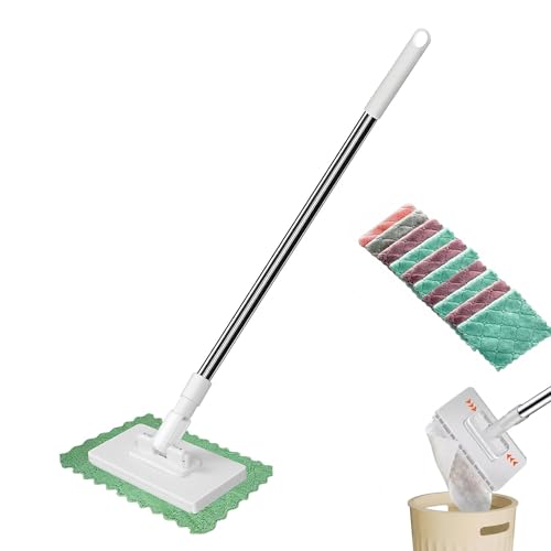 Snap Grip Mini Mop, Hands-Free Cloth Changing with 360° Rotating Head, Zero-Touch Portable Wall Mop for Floor, Tile and Mirror, Universal Pad Compatibility for Any Cloth+ Magic Cleaning Cloth*10