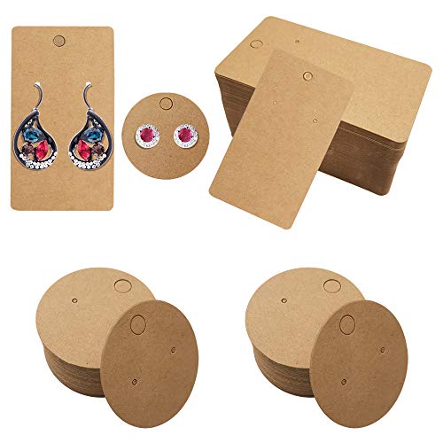 200 Pcs Earring Cards,DanziX Earring Card Holder for Jewelry,Ear Studs Display Hanging,Rectangle and Round Shape-Brown