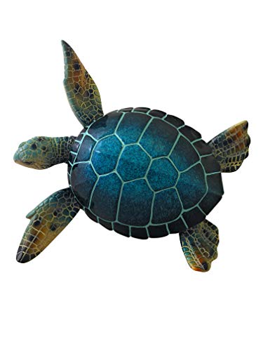 Yellow Moon Gifts Blue Resin Sea Turtle 9"X10" Hanging Wall Sculpture #TOP4