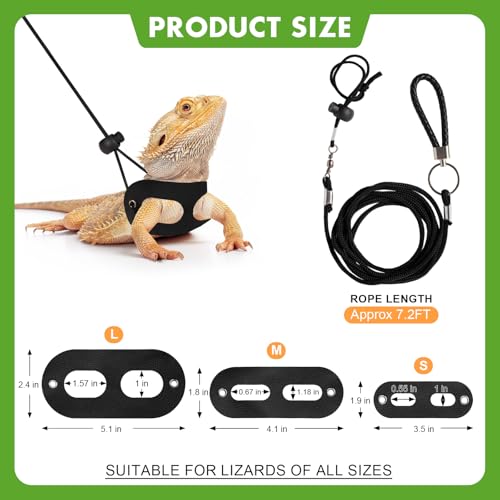 Image of Bearded Dragon Leash and Harness Set(S /M /L), 7.2 FT Nylon Leash with Rotating Hook Soft Leather Harness Lizard Tank Accessories for Outdoor Adventures