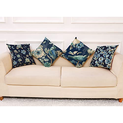 Youze Blue Throw Pillow Covers 18X18In Set Of 4, Outdoor Waterproof Throw Pillow Cover, Linen Square Throw Pillow Covers Floral Decorative Pillow Covers Suit Home For Sofa Bed Car #TOP5