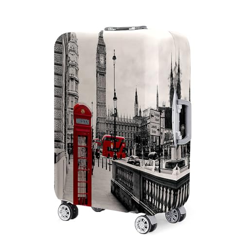 Mateju Suitcase Cover 19-32 Inch Luggage Covers Protectors, 3D City Print Trolley Case Protective Cover Washable Anti-Scratch Elastic Travel Suitcase Protector (London,XL)