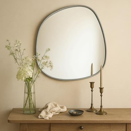 Image of TEHOME Asymmetrical Irregular Shaped Antiqued Silver Foil Asymmetrical Accent Mirror Irregular Bathroom Wall Mirror