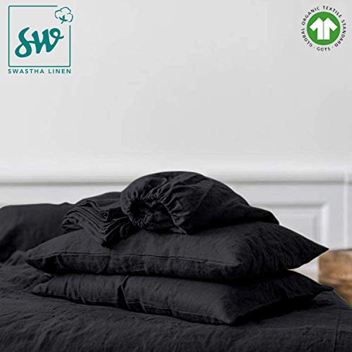 Sw Swastha Linen 300 Thread Count 100% Cotton Percale Weave Bed Sheets + 2 Pillowcases, Fits Mattress 17'' Deep Pocket, Luxury Breathable 4 Piece Bedding Set,(Queen ,Dark Grey) #TOP5