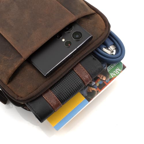 ekavale Umhängetasche Herren aus Leder - Stylische Schultertasche Herren Vintage - Messenger-Bag für Männer, für Alltag, Arbeit Robuste kleine Herrentasche (Wood)