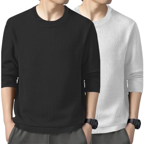 Image of GRECIILOOKS Full Sleeve T Shirt for Men | Casual T-Shirts for Man|Poly Cotton Textured Oversized Fit T-Shirt | Round Neck T-Shirt's