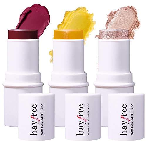 KIMUSE Cosmetics Multi Stick Trio - Cream Blush Stick , Highlighter Stick & Moisturizer - 3 Pack Makeup Sticks for Older Women & Mature Skin