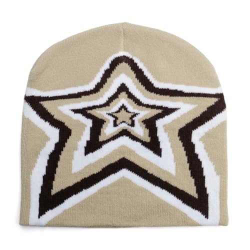 [NAMEOF] スター ジャガードビーニー ニット帽 帽子 ワッチキャップ Y2K 00s スポーティー グランジファッション 韓国 ストリート フェアリーグランジ ユニセックス メンズ レディース (JP, アルファベット, Free Size, ベージュ)