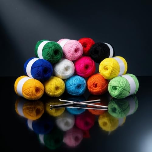 Image of 12 Color Wool Oon Yarn Balls Set with 2 Crochet Kroshiya Hooks | Soft Knitting Wool Yarn Kit for DIY Crafts, Crochet, Weaving & Beginners | Multicolor Craft Yarn for Art, Decoration & Hobby Use