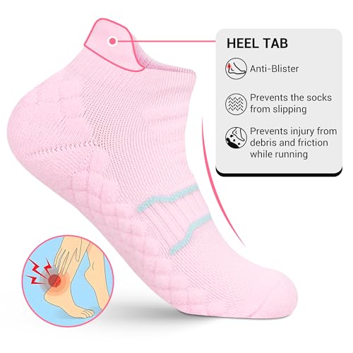 WeciBor Women's Ankle Running Socks, Anti-Blister Cushioned Low Cut Athletic Socks with Heel Tab, 4-Pairs3