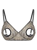 ACSUSS Women's Lace Sheer Open Nipple Bra Underwear Wireless Plunge Bralette Plus Size Everyday Bra Gold Large