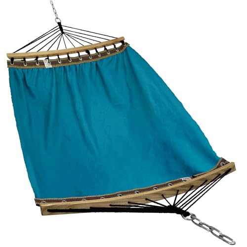 Image of Tranquillo Hammock 2 Person Canvas Portable Hammock with Curved Wood Spreader Bar for Cozy Indoor and Winter Outdoor Use (Blue)