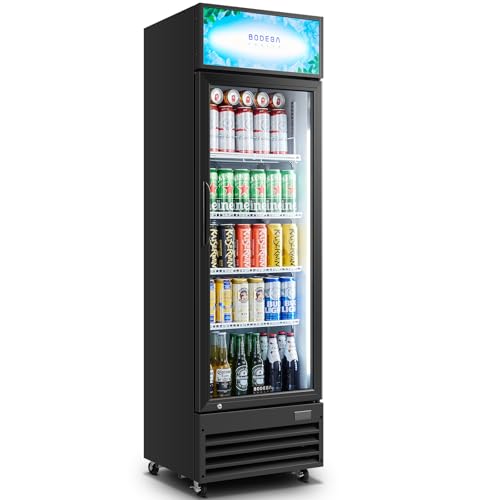 BODEGACOOLER 255L/270 Qt Commercial Beverage Refrigerator | Glass Door Merchandiser Fridge with LED Light, 32°F-50°F Temp, Energy-Saving & Magnetic Seal, 4 Adjustable Shelves for Bar/Office/Kitchen