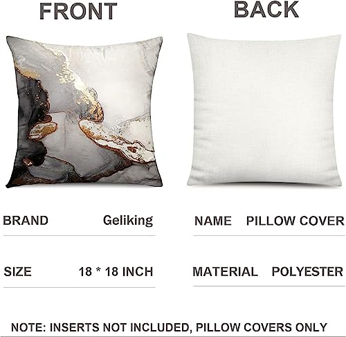 Geliking Sofa Cushion Covers 18x18 Inches Polyester Throw Pillow Case Marble Texture Black and Gold Silver Cushion Covers Replacement for Home Decor 45cm x 45cm - Image 4