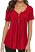Womens Tops and Blouses Short Sleeve Tunics Plus Size Summer Shirts Red XXL
