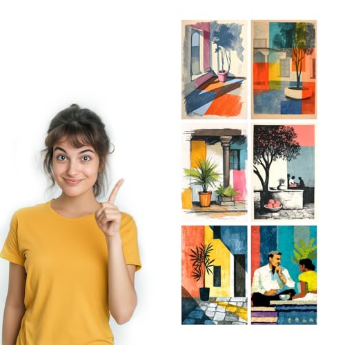 Image of SiddArtify Abstract Botanical Wall Art Prints Set - Colorful Plant Poster Decor for Living Room Office - 12x18 inch Board Pack of 6
