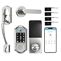 Smart Locks for Front Door,Keyless Entry Door Lock with Handle Set, Front Door Lock Set with APP Control, Fingerprint DoorLock with Deadbolt and Adjustable Lever, Satin Nickel