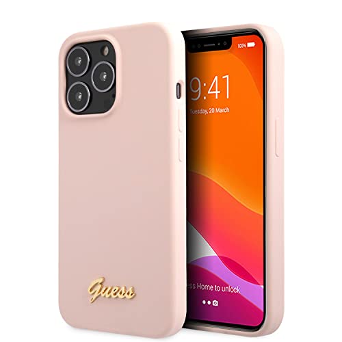 CG Mobile Guess – Coque de téléphone pour iPhone 13 Pro Max en Rose, Coque de Protection en Silicone Lisse et Anti-Rayures avec Facile à Clipser, Absorption des Chocs et Logo Signature