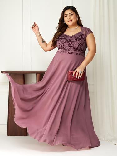 Image of Miss Chase A+ Women's Floral Printed Relaxed Fit V -Neck 3 /4Th Sleeve Georgette Maxi Dress
