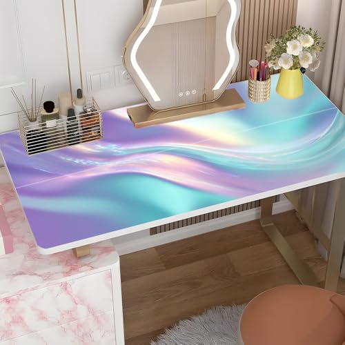 Image of Holographic Desktop Sticker 39.37x23.62In, Iridescent Wave Desk Decal, Easy Clean Table Surface Sticker, Aesthetic Futuristic Home Office Decor