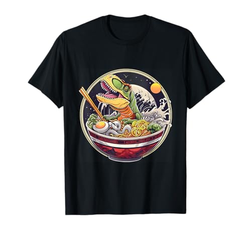 Arte de fideos de dinosaurio T-Rex Ramen Obra de arte Fideos japoneses Camiseta