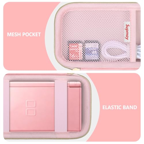 Image of Supmay Hard Carrying Case Compatible with Nintendo DS Lite NDSL, Gameboy Advance Games Storage Holder Travel Bag with Mesh Pocket for USB Charging Cable, Stylus, Earphones, Game Cartridge, Pink